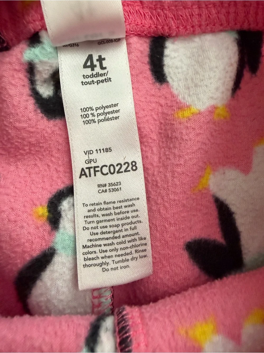 Carter's 4T Girls Winter Penguin Fleece Pajama Set
